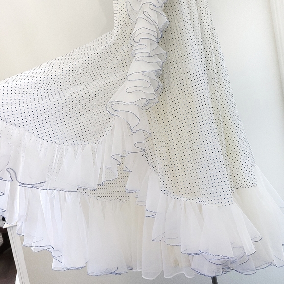 Vintage Bridgerton Maxamilist Swiss Dot Assymetric Ruffle Maxi Dress - Picture 4 of 14